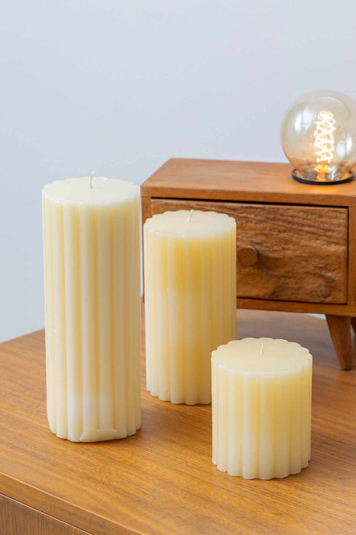 Corrugated Pillars Candle nit Home
