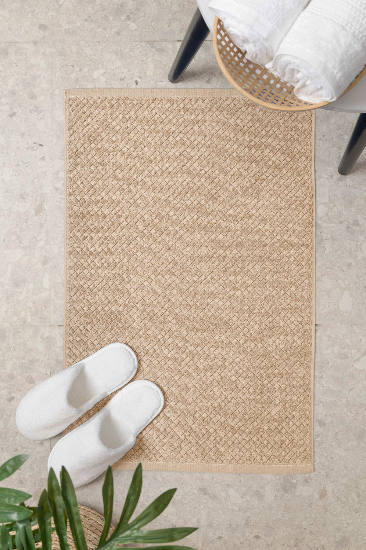 Beige Jacquard Bath Mat- 1100 GSM - 100% Cotton